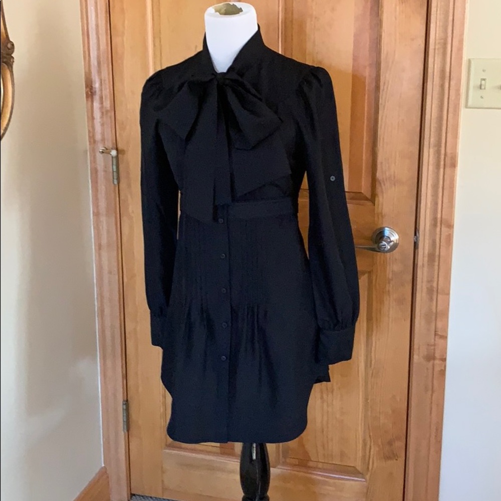 Black Silk Ted Baker Tie Neck Shirtdress Size 2